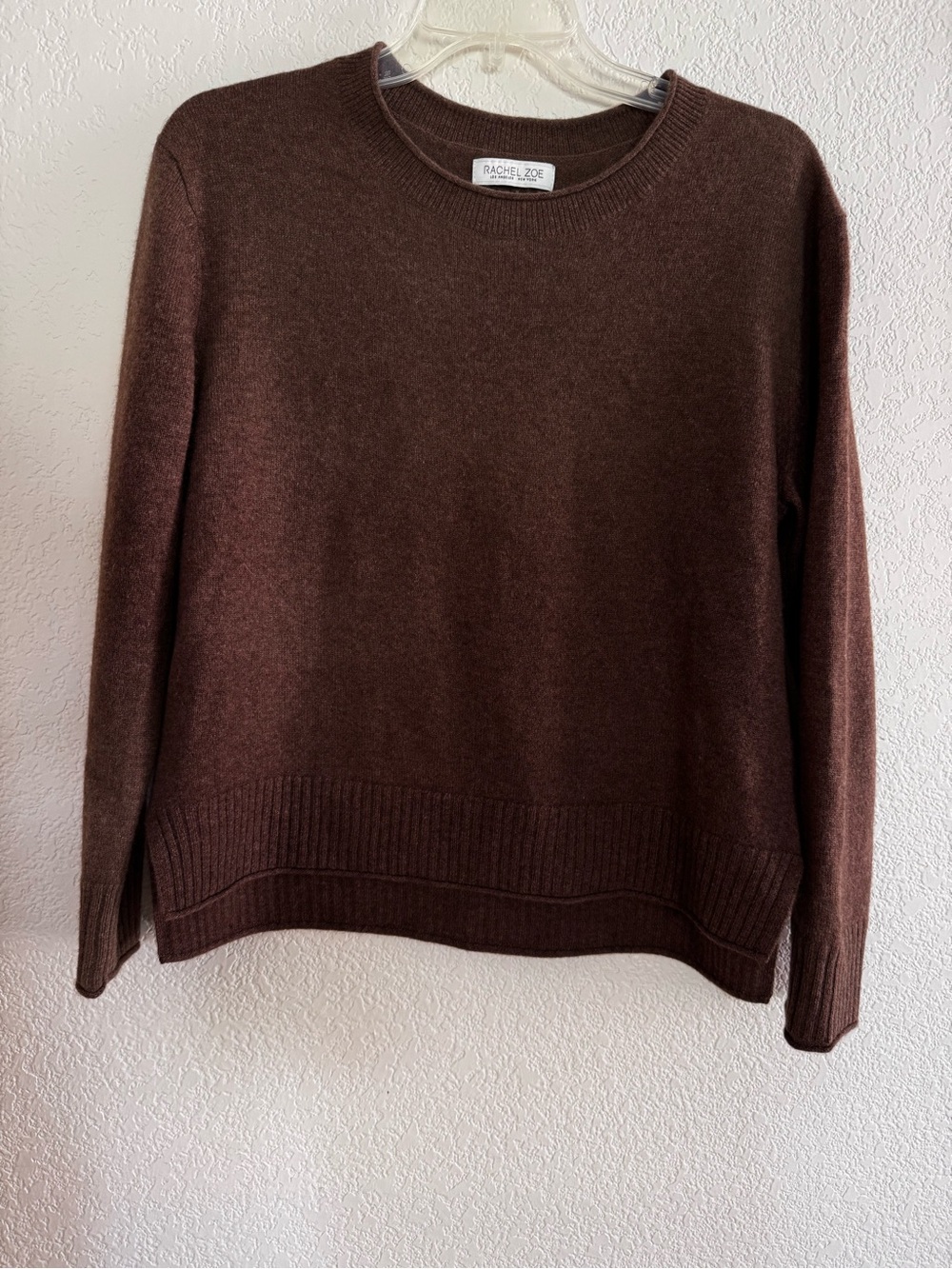 Rachel Zoe Chocolate Brown 100% 2ply Cashmere Crewneck Sweater Knit Minimalist L